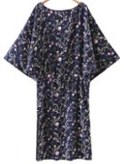 Shein Multicolor Batwing Sleeve Tie-waist Side Split Print Midi Dress