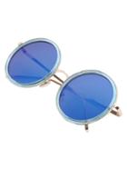 Shein Blue Round Frame Metallic Arms Sunglasses