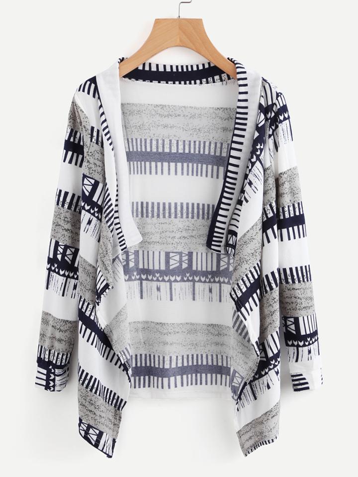 Shein Printed Random Draped Open-front Coat
