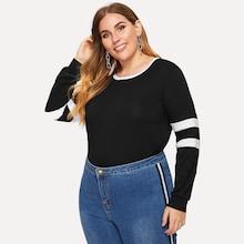 Shein Plus Color-block Sleeve Ringer Neck Sweatshirt