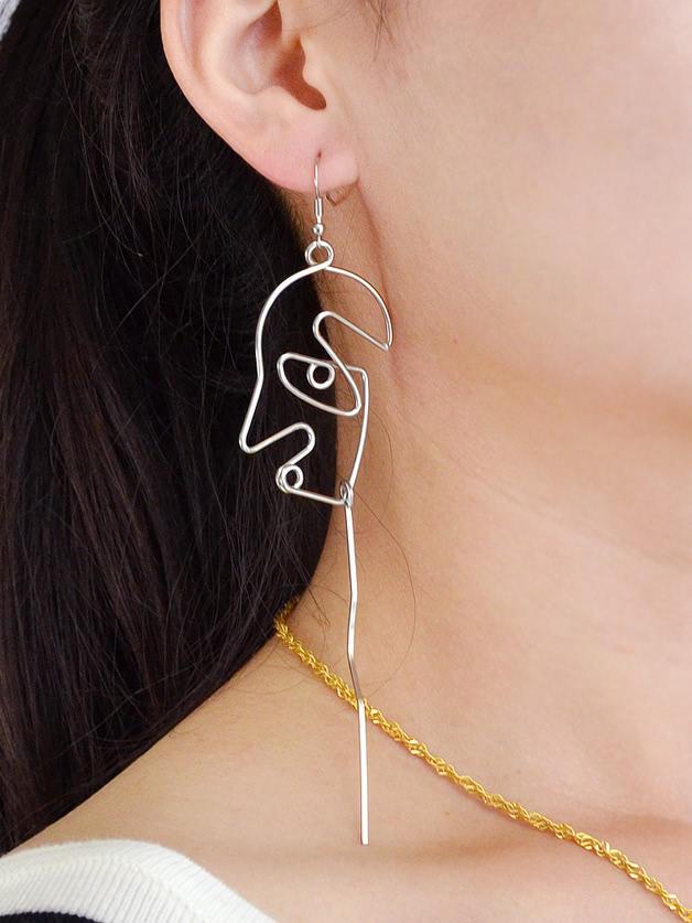 Shein Silver Face Shape Statement Drop Earrings For Women