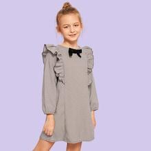 Shein Girls Bow Embellished Ruffle Trim Dress