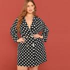 Shein Plus Double Breasted Polka-dot Coat