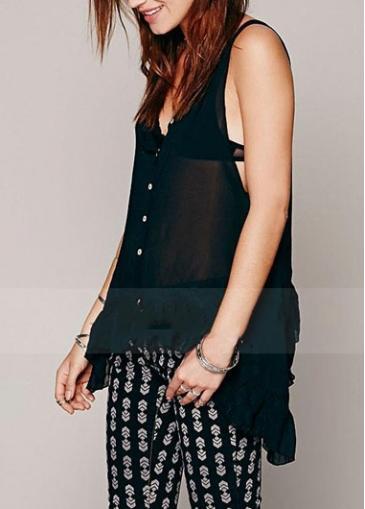 Rosewe Comfortable Round Neck Sleeveless Button Closure Woman Blouse