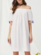 Shein Bardot Fringe Trim Beach Dress