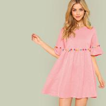 Shein Pompom Embellished Flounce Sleeve Dress