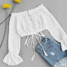 Shein Off Shoulder Drawstring Split Blouse