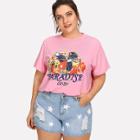 Shein Plus Bird And Letter Print Tee