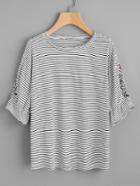 Shein Symmetric Embroidered Striped T-shirt