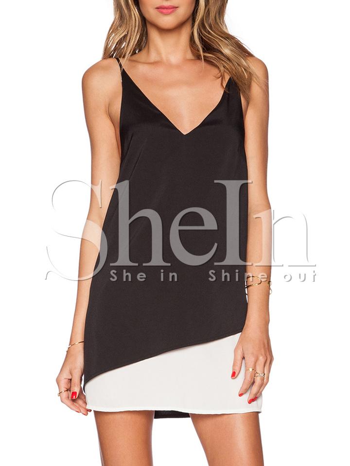 Shein Black White Spaghetti Strap Color Block Dress
