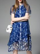 Shein Blue Organza Print Shift Dress