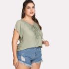 Shein Plus Guipure Lace Panel Tie Neck Tee