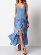 Shein Blue V Neck Lace Sheer Mesh Dress