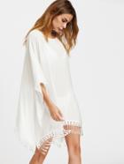 Shein Fringe Trim Hanky Hem Poncho Top