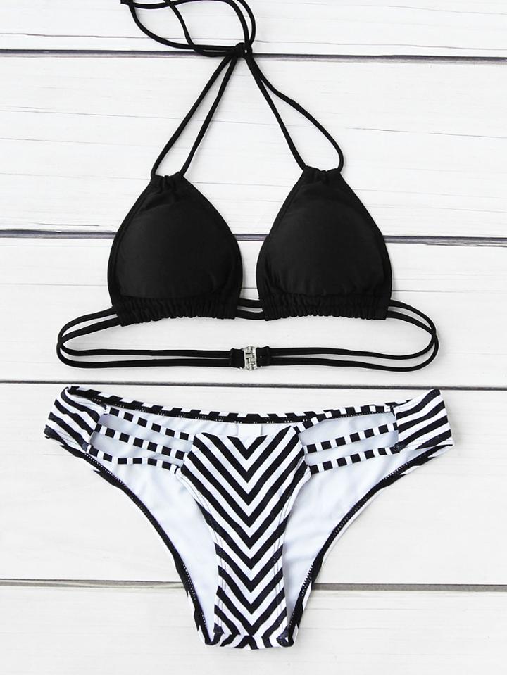 Shein Chevron Print Ladder Cutout Bikini Set