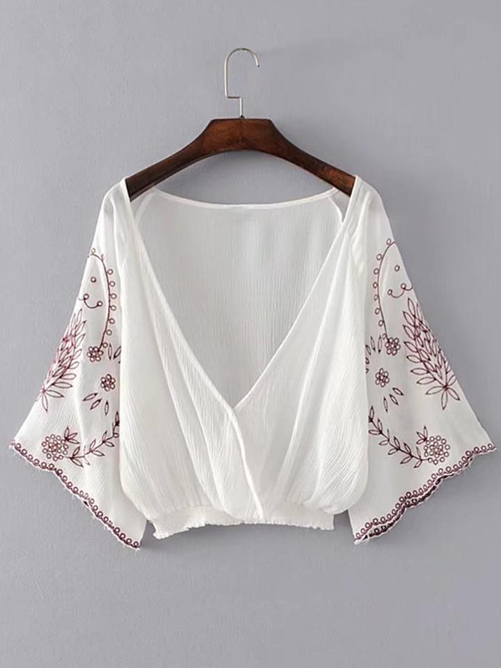 Shein Plunging V-neckline Bell Sleeve Top