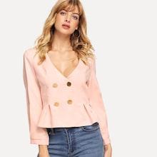 Shein Double Button Pleated Ruffle Coat
