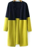 Shein Navy Yellow Long Sleeve Loose Knit Cardigan