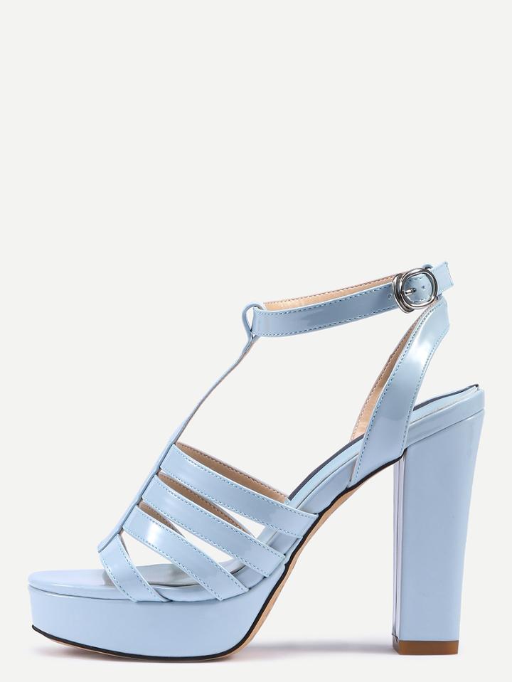 Shein Blue Peep Toe T-strap Buckle Chunky Sandals