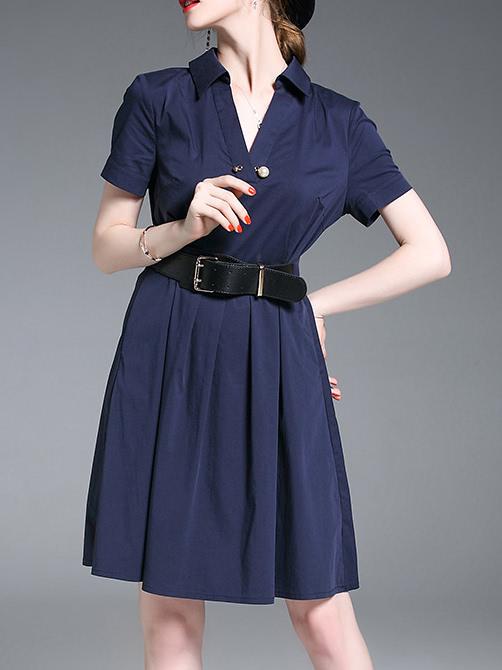 Shein V Neck Belted A-line Dress
