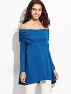 Shein Blue Foldover Off The Shoulder Ruched T-shirt