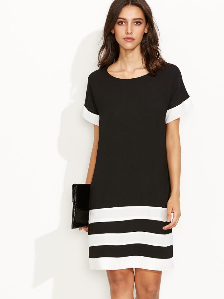 Shein Black Contrast Panel Shift Dress