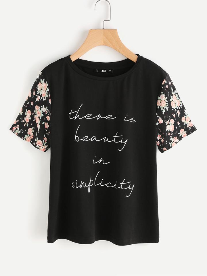 Shein Flower Print Sleeve Tee