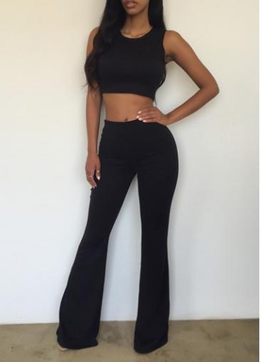 Rosewe Sleeveless Black Boot Cut Romper Set