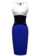 Rosewe Ol Style Round Neck Sleeveless Color Block Work Dress