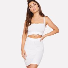 Shein Lace Detail Cutout Midriff Ribbed Dress