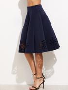 Shein Navy Laser Cut Out Pleated Skirt