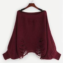 Shein Plus Solid Distressed Dolman Sweater