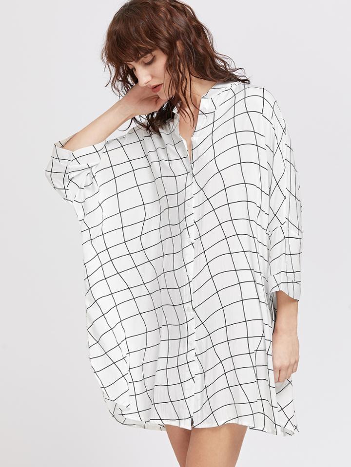 Shein Curved Grid Dolman Sleeve Shirt Dress