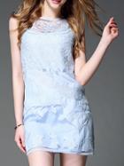 Shein Blue Sheer Gauze Embroidered Sheath Dress