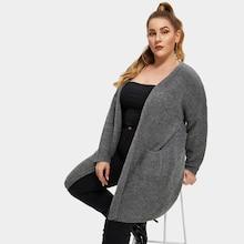 Shein Plus Pocket Patched Marled Cardigan