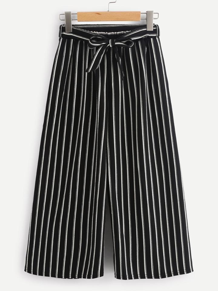 Shein Vertical Stripe Self Tie Wide Leg Pants