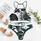 Shein Ladder Cut-out Leaf Print Bikini Set