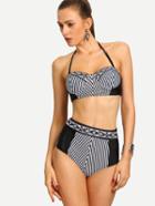 Shein Black White Chevron Print Vintage Bikini Set