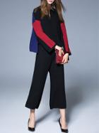 Shein Black Color Block Knit Top With Pants