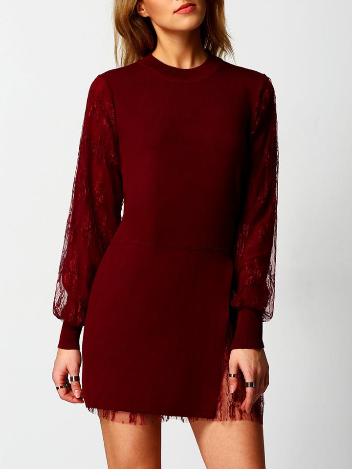 Shein Red Crew Neck Lace Sweater Dress