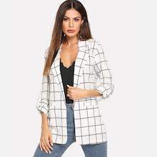 Shein Plaid Roll Up Sleeve Blazer