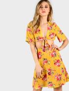 Shein Floral Print Cutout Knot Front Dress