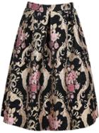 Shein Black Vintage Floral Pleated Skirt
