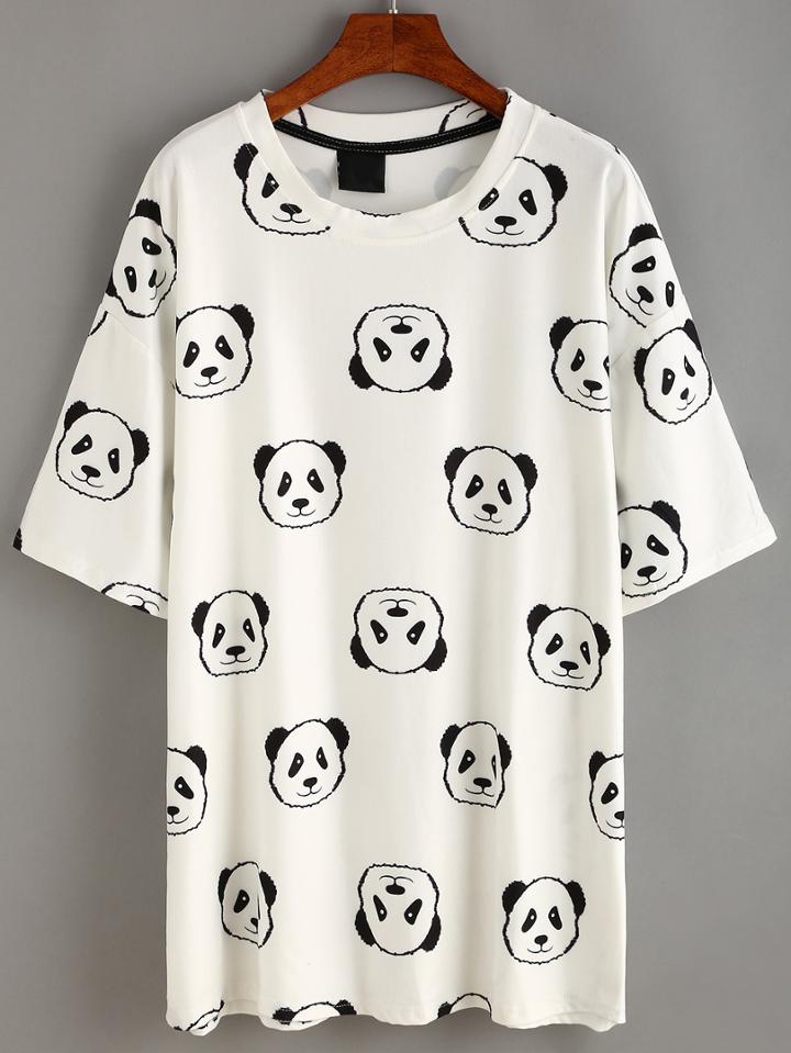 Shein White Panda Print T-shirt Dress