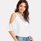 Shein Frilled Detail Embroidery Mesh Insert Blouse