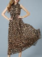 Shein Leopard Tie Neck A-line Dress