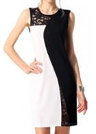 Rosewe Black Lace Panel White Straight Dress