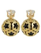 Shein Gold Plated Black Imitation Crystal Stud Ball Earrings