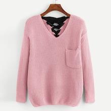 Shein V Neckline Ribbon Lace-up Back Sweater