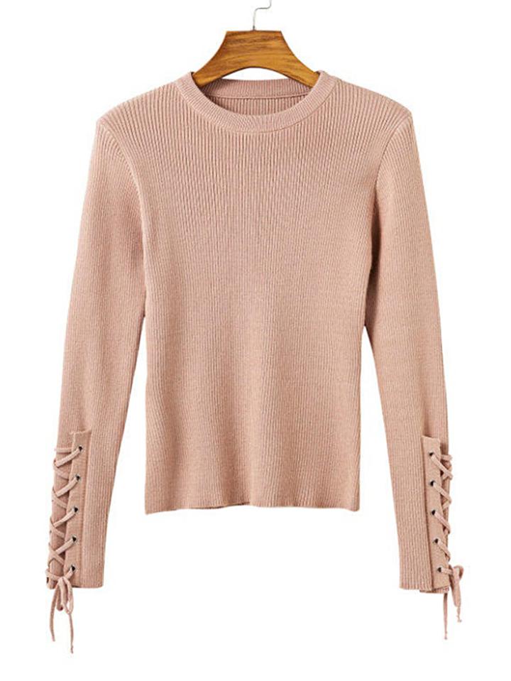 Shein Eyelet Lace Up Sleeve Tight Knitwear